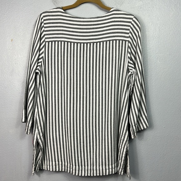Soft Surroundings Black & White Stripe Floral Embroidered Tunic Top Large - Picture 8 of 9